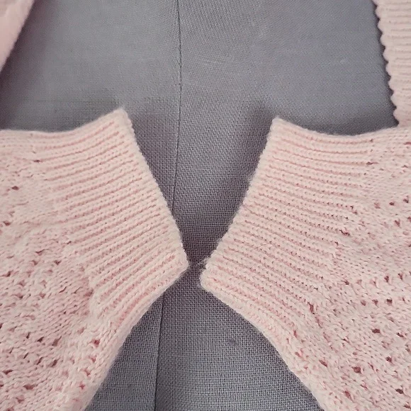 Vintage 80s Helen Harper Pink Pointelle Cardigan | Structured Shoulder | L - Picture 8 of 11